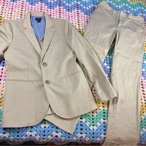 Boys Kids 12 Crewcuts Thompson Khaki Tan Suit pants blazer jacket Set